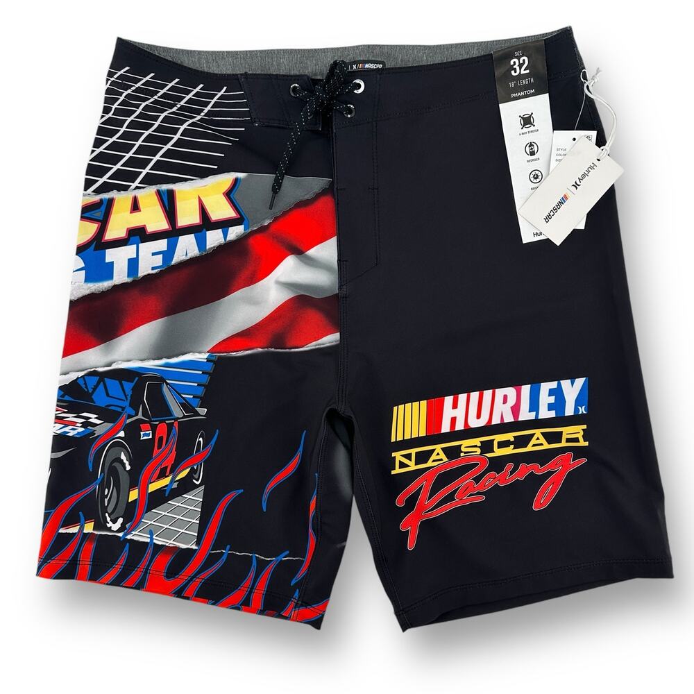 Hurley Nascar Phantom Eco Car Racing Swim Shorts Boardshorts Size 32 20" Outseam